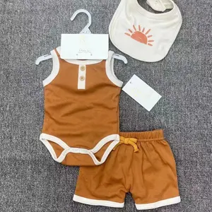 Hot Selling America Korean Style 100% Cotton Baby Boy Clothes With Animal Print Short sleeve 12 m boys sleeveless baby clothes