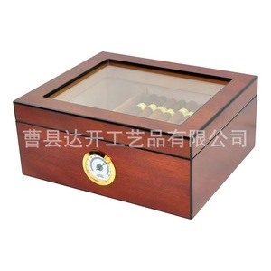 Humidor à cigares en bois rectangulaire avec couvercle en verre et hygromètre, boîte de rangement de bureau - Product Image 2
