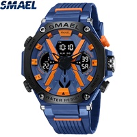 Montre de sport pour homme SMAEL 8087, affichage numérique LED extérieur avec chronomètre, alarme, grand bracelet en plastique, résistance à l'eau 50 bars