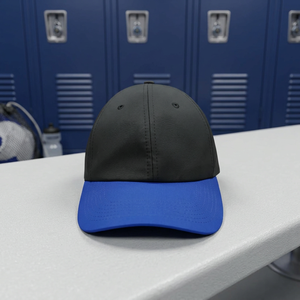 Casquette de baseball unisexe 6 panneaux, noir et bleu contrasté, ajustée, décontractée, en sergé de polyester uni, pour adulte, toutes saisons - Product Image 1