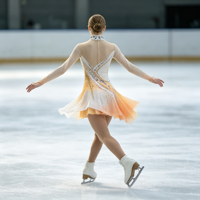 Robe de patinage et de danse pour enfants et adultes, dégradé jaune et blanc, maille à manches longues, jupe superposée avec strass, pour compétition et spectacle de patinage sur glace