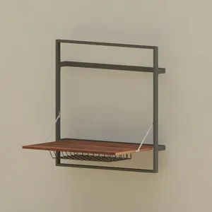 mdf木制金属板悬挂浮动货架壁架折叠桌带篮子储物