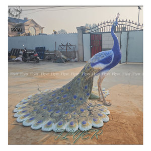 Outdoor Decoration Large Fiberglass Animal <strong>Sculpture</strong> Life Size Resin Painted Color <strong>Peacock</strong> Statue for Sale - Product Image 2
