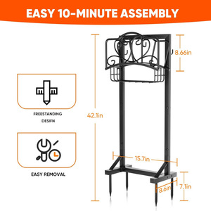 <b>Garden</b> hose holder with storage basket and tool <b>hooks</b>. Hose storage rack that can hold up to 160 feet of hose. - Product Image 2