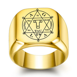 Bague en acier inoxydable AGLA Rune en forme de T avec logo Slavic, 18 mm, unisexe, bijou cadeau, design géométrique, noir, bleu, or, argent - Product Image 2