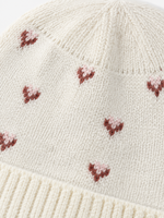 Bonnet en tricot jacquard pour femme, motif cœur, chaud et décontracté, idéal pour l'hiver