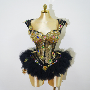 Body Sexy con Lentejuelas Doradas en Forma de Llama, con Copas Acolchadas de Spandex/Poliéster, para Espectáculos de Drag Queen, Showgirl, Carnaval - Product Image 1
