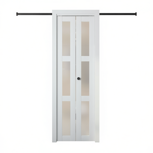 Porte de rangement intérieure pliante en bois massif blanc 24x80 pouces, style grange, avec verre dépoli - Product Image 1