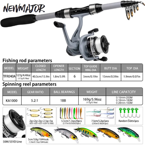 Kit de <span class=keywords><strong>canne</strong></span> à pêche télescopique en carbone NEWMAJOR avec moulinet, 1,8 m, poignée EVA, eau salée/eau douce, ensemble pour débutants - Product Image 4