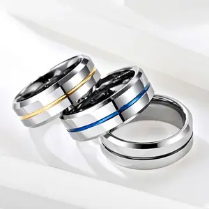 2024 Blue tungsten steel men's ring business ring simple blue band tungsten gold anti-scratch finger wrench bracelet