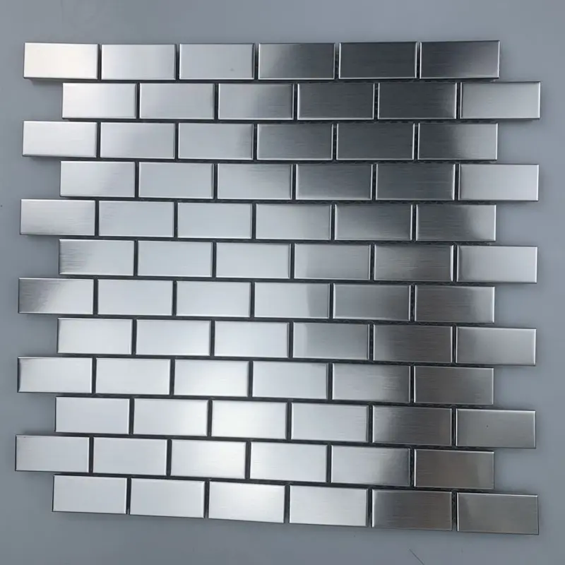 カスタムカラーシルバー長方形ステンレス鋼モザイク壁タイル金属インテリア浴室装飾