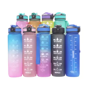 Aangepaste Sportschool En Buitensport Fles Tijdmarkering Lekvrije Bpa-Vrije Waterfles 1l/32Oz Met Motiverende Tijdmarkering