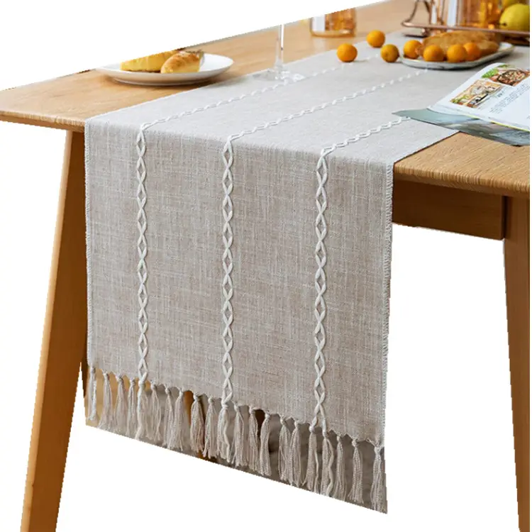 Farmhouse Dining Table Runners Cotton,Jute Linen Burlap Table Runner,Wedding Table Runner