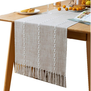 Camino de mesa de arpillera de lino y yute, corredores de mesa de comedor de Casa de Campo de algodón, camino de mesa de boda - Product Image 1