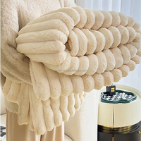 Plaid lourd et chaud en fausse fourrure de lapin, couleur beige crème unie, 100% polyester, anti-bactérien, pour canapé et lit