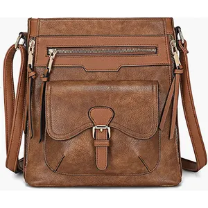 Crossbody תיק נשים כתף תיק שליח תיק ילקוט ארוך מעל רצועת ציצית Zip כיסים מרובים קל משקל