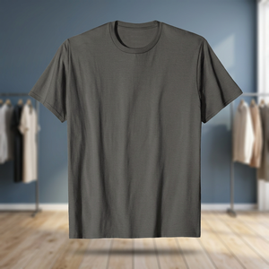 Camiseta Premium Gris Oscuro de Cuello Redondo, Manga Corta, Lisa, de Algodón, Corte Regular, Informal, Básica, para Hombre, Estilo Urbano - Product Image 4