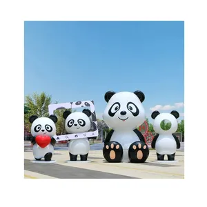 Фабричное изготовление на заказ, большая мультяшная панда, животное, стекловолоконная скульптура, уличное украшение тематического парка