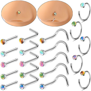 Piercing de <span class=keywords><strong>Nariz</strong></span> Moderno en Forma de L, Barra Curva, Película Reflectante, Piercing Recto para la <span class=keywords><strong>Nariz</strong></span>, Lote de Piercings, Piercing de <span class=keywords><strong>Nariz</strong></span> Tipo Cuff, <span class=keywords><strong>Clip</strong></span> para la <span class=keywords><strong>Nariz</strong></span> - Product Image 1