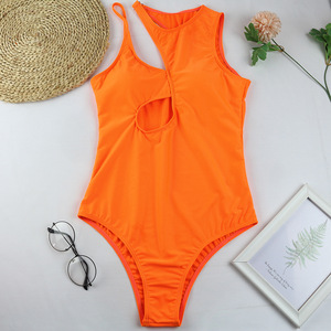 Traje de baño de una pieza sexy y transpirable para mujer, con aberturas, multicolor, de un solo hombro, al por mayor - Product Image 1