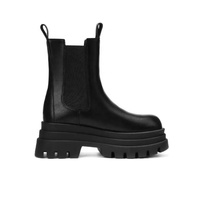 Femmes automne hiver en cuir véritable chausson bande élastique conception solide motif hauteur augmentant Combat plat cheville respirant