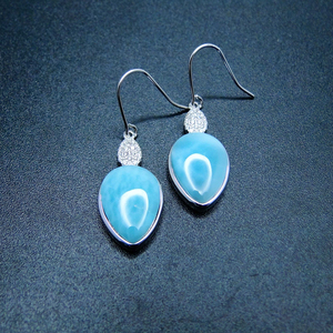 Boucles d'oreilles pendantes en larimar, pierre précieuse naturelle, argent sterling 925 - Product Image 5