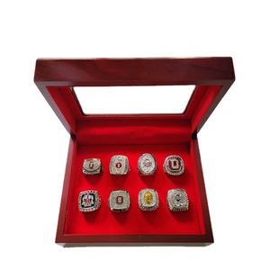 Wooden champion ring display box, champion ring 9 hole wooden box High-grade ring box packaging