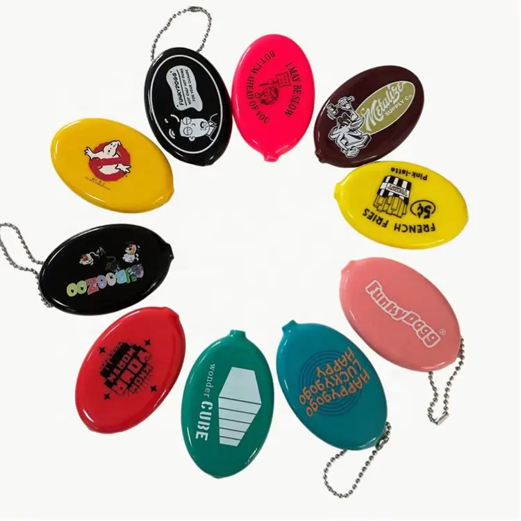 Free samples custom logo key chain PVC bag oval change coin holder vinyl squeeze coin purse pouch