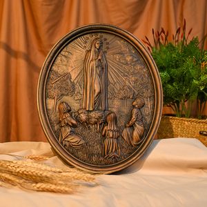 Hecho a mano Nuestra Señora Fátima Talla de madera Arte colgante de pared religiosa Virgen María para Iglesia Home Deco Tipo de muebles de <span class=keywords><strong>teatro</strong></span> - Product Image 5