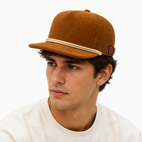 Casquettes Snapback Rétro Personnalisées en Velours Côtelé Camel à Bord Plat et Bordure Crème, Casquette Vintage Unisexe pour Événements de Spectacle Automobile Vintage