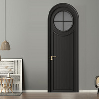 Porte intérieure en bois massif cintrée sur mesure avec vitre ronde, style vintage, pour chambre et salle de bain