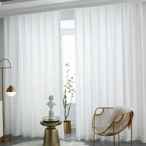 पर्यावरण के अनुकूल घर वस्त्र सफेद पॉलिएस्टर सरासर पर्दे के कपड़े खिड़की कमरे के लिए