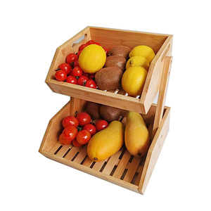 Cesta de almacenamiento de bambú de dos niveles, apilable, para frutas, verduras y pan, para uso en la cocina, el hogar y la sala de estar. - Product Image 1