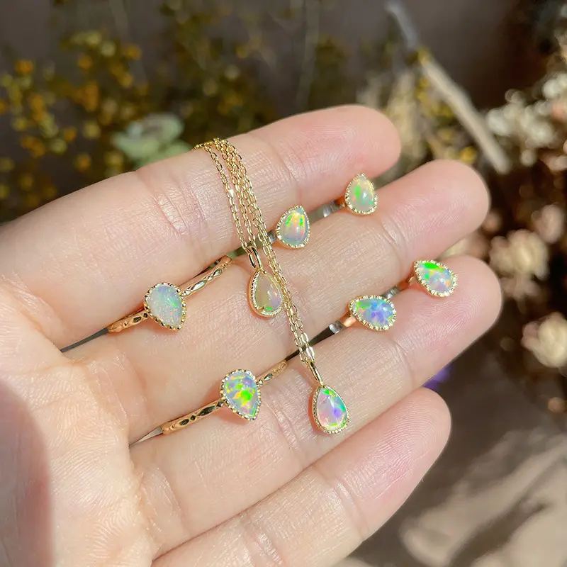 NOVOS ESTILOS delicados gemstone anéis brincos stud sets cristal cura natural opala pedra colar