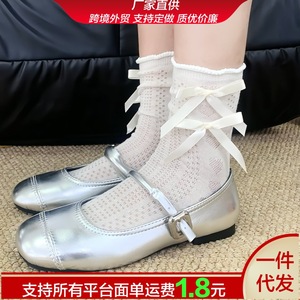 Lace <b>Socks</b> Women Mid Calf Transparent Bow Pattern Black White Beige Sweat Absorbing <b>Polyester</b> Fiber <b>Sock</b> Type For Youth 18 40 - Product Image 5