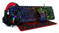 Clavier de jeu filaire à membrane 4-en-1 avec souris rétroéclairée LED, ensemble combo anti-ghosting, Plug & Play, interface USB-C, taille standard pour PC/ordinateur portable