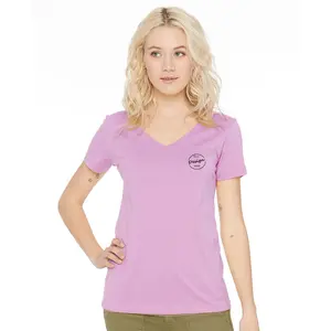 T-shirt col en V personnalisé en coton/élasthanne violet coupe régulière sérigraphie plaine Sport Golf décontracté en vrac été t-shirt col en V femmes