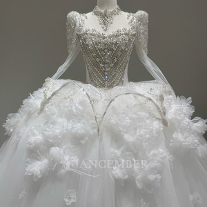 Lscm88 Elegant 3D Flower <b>Wedding</b> Dress Crystal Beaded Puff Shoulder Sparkly Tulle Princess Ball Gown Bridal Dress Jancember - Product Image 4