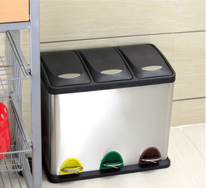 Cubo de Basura de Acero Inoxidable de 24L con Tres Compartimentos, con Pedal, para Uso <span class=keywords><strong>en</strong></span> Interiores y Exteriores, para el Hogar y <span class=keywords><strong>la</strong></span> <span class=keywords><strong>Comunidad</strong></span> - Product Image 4