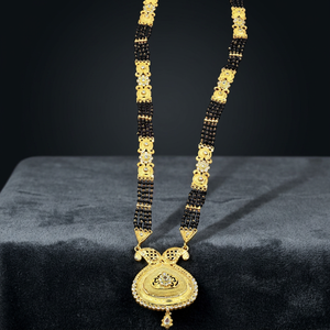 Wholesale 24K Micron Gold Plated AD & Ruby Stone Long Pendant Mangalsutra With Black Beads Traditional Wedding Season Jewelry - Product Image 3