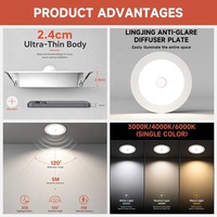 Plafonnier LED encastré ultra-mince anti-éblouissement pour garage, ascenseur, hall d'entrée, escalier, avec commande vocale et capteur de présence, 5W 9W 12W