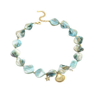 Collar, Pulsera y Aretes de Acero Inoxidable Impermeables y Coloridos, Joyería de Moda para Verano y Playa con Dijes de Caracola, Concha y Estrella de Mar - Product Image 5