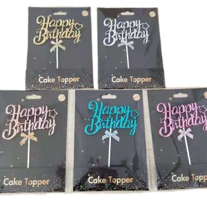 Venta caliente <span class=keywords><strong>cursiva</strong></span> de plástico 3D <span class=keywords><strong>Feliz</strong></span> cumpleaños baby shower Cake Topper Sweet cake Pick para decoración de pastel de cumpleaños - Product Image 4