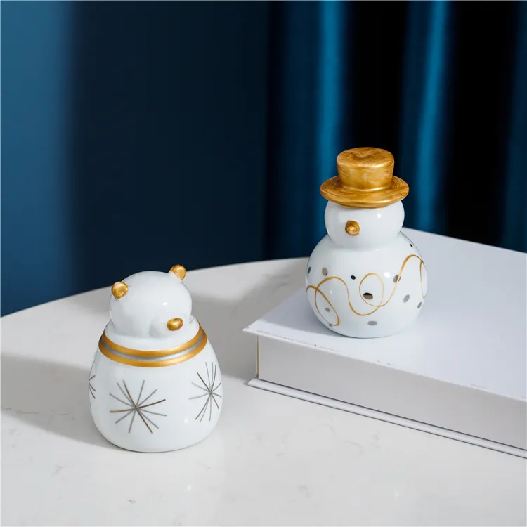 Nordic style fancy unique gift crafts snowman christmas desktop ornaments luxury ceramic home decor