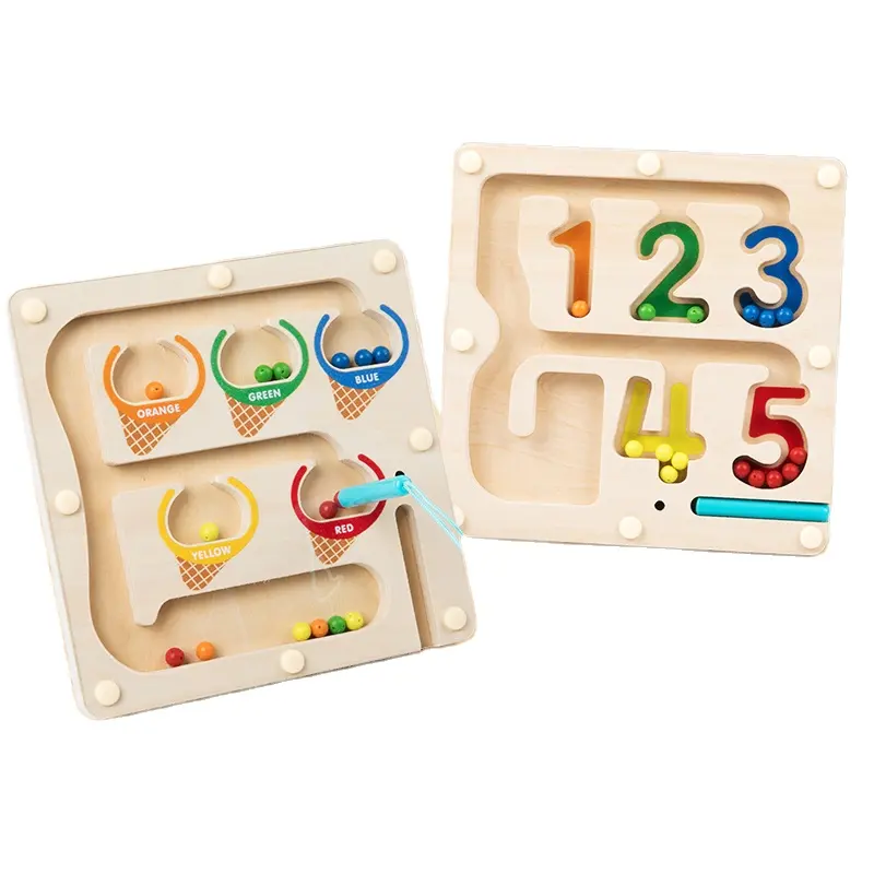 Montessori Contando Jogo De Correspondência Placa De Aprendizagem De Madeira Grânulos Magnéticos Labirinto Brinquedo