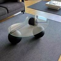 Table basse créative en verre trempé avec cadre en acrylique, design circulaire, couleur crème moderne, simple, non pliable, meubles de salon