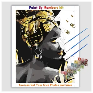 Lukisan potret kanvas seni wanita Afrika dengan angka cat minyak 3D dengan angka hadiah DIY