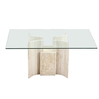 Table à manger moderne avec plateau en verre et base en marbre blanc pour 6 personnes, meubles pour appartement et villa