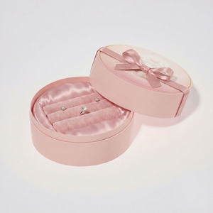 Boîte cadeau de la Saint-Valentin ronde en deux parties avec impression UV, boîte à bijoux de luxe personnalisée avec couvercle et base, avec insert en ruban - Product Image 1