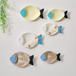 Modern Minimalist Wooden Ocean Wall Model Room Fish Wall Hanging Wall Decoration Two-Piece Set That Can Be Hung And Placed